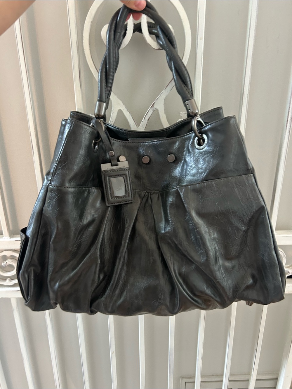 Armani Exchange A|X Black Slouch Tote Gunmetal Braided Handles Large